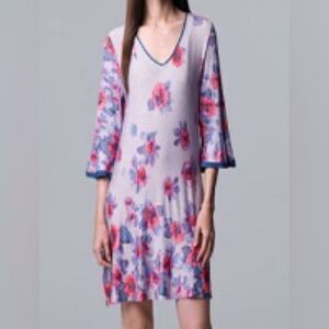 Simply Vera Vera Wang Women’s NEW 3/4 Sleeve Sleepshirt Dress Purple Floral XL